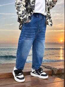 男童时尚弹力腰牛仔裤，春季