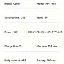 Kemei Afeitadora eléctrica KEMEI Km-T106 con carga USB, afeitadora recíproca para hombres