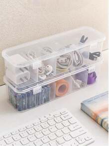 1 Stück Multifunktions-Aufbewahrungsbox mit transparentem Deckel für Datenkabel, Schubladenteiler aus Kunststoff für Socken und Unterwäsche, stapelbare Tisch-Schreibtisch-Aufbewahrungsbox für Ladegerät, Kabel, Schmuck