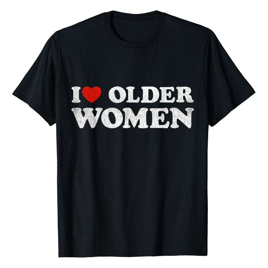 I Love Older Women Red Heart Older Women Sarcasm T-Shirt Women's Plus Size Graphic Tee - 黑色 - 查看 1