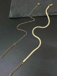 2 piezas Tobillera plana de cadena versátil y elegante en tono dorado, adecuada para uso diario, vacaciones, playas, fiestas, un regalo ideal para la novia en el Día de San Valentín o su cumpleaños