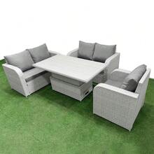 Fimous High Back Poly Rattan Garden Furniture Set With Reclining Chair Loveseat Sofa Adjustable Lifting Dining Or Coffee Table Indoor Outdoor Patio  Set Light Grey - Light Grey - View 2