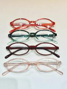 4 Stücke/Set kleine elliptische Rahmen Damen Brillen, bequem und modisch, geeignet für Studenten, Senioren und Büroarbeiter für tägliches Lesen, Computer und Handy Nutzung, klare Brillenzubehör für Frauen