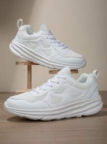 Unisex Couples Shoes, Size 36-47, Summer Shoes, White Fashionable Minimalist Platform Sneakers, Outdoor Hiking Shoes, Breathable Mesh Sports Tennis Shoes, Lightweight Comfortable Women Running Shoes - White - View 5