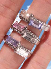 3 件套奢华彩色水钻开口戒指套装，独特设计时尚戒指，百搭指环，女士礼物