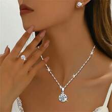 Juego de 3 piezas de joyería para mujer con adornos de diamantes, adecuado para bodas, fiestas y uso diario, también excelente como regalo para Navidad, Día de la Madre, Pascua, cumpleaños y talla grande para seres queridos