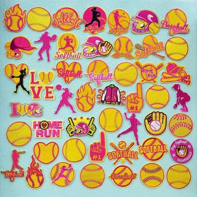 12/48 piezas de pegatinas de bordado con diseño de patrón de serie de béisbol de colores opcionales que se pueden usar para ropa, zapatos, sombreros, bolsos, libros de contabilidad, teléfonos móviles, portátiles, fiestas, regalos, decoración del hogar, color aleatorio