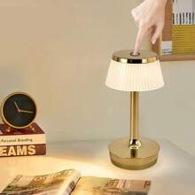 Rechargeable Transparent Lamp Shade Wireless Desk Lamp, Portable Battery Powered Light With 3 Elegant Dimmable LED Modes And Memory Function, Suitable For Outdoor/Dinner/Yard/Restaurant (Gold)