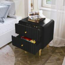 20" Modern Fluted Nightstand Set Of 2, White Wood Bedside Table With 2 Drawers & Gold Metal Handles - 黑色 - 查看 3