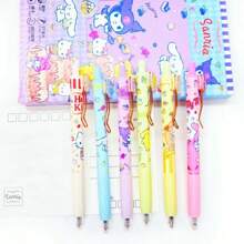 Sanrio 6pcs Sanrio Cartoon Cute Press Neutral Pen Quick Drying Easy Writing Student Girl Acrylic Patch Signature Pen Suitable For Office School Teachers And Students Holiday Birthday Beautiful Small Gifts