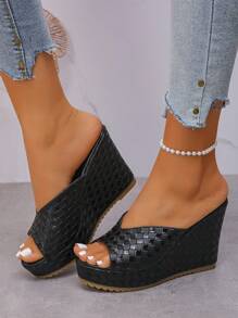 Women's Open Toe Wedge Sandals, Fashionable Platform Wedge Shoes, Casual Easy Slip-On Mules