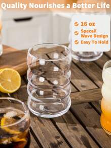 APPKER Adorable Ribbed Glass Cups With Straw, 16oz Wave Shape Ripple Glassware For Iced Coffee, Latte, Water, Matcha, Juice – Unique Drinking Glasses, Perfect Gift For Coffee Lovers - Clear - View 8