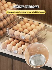 1 层/2 层鸡蛋储存盒，12/20/24/30/40/60 格可堆叠 PET 鸡蛋储存套装，多层鸡蛋托盘容器，抽屉式鸡蛋储存整理器，透明保鲜整理器，适用于厨房冰箱使用 - 1層-20個雞蛋 - 查看 6