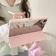 Custodia compatibile con iPad Air con porta-matita a forma di fiore rosa, custodia in acrilico compatibile con iPad Pro, compatibile con custodie per iPad 2018 2020 2022, compatibile con iPad da 9,7"/ 10,2"/ 10,9"/ 11 12,9 pollici