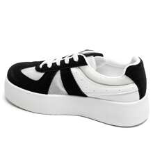 Lace-Up Thick Sole Sneakers With Beaded Details, Fashionable Platform - Black - View 3