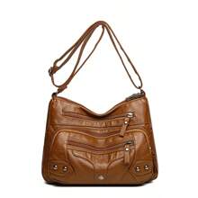 1pc Women Quilted Multi-Layer Outdoor Crossbody Bag With Rivets, Personalized Motocycle Style, Sports Vintage Shoulder Bag With Zipper Pockets For Phone & Coin