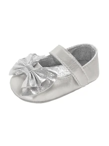 Zapatos de princesa con lazo para bebés de 0 a 1 año, planos para antes de caminar - Plateado - Ver 6