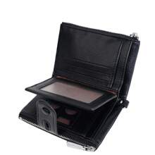 新款拉链零钱包女士时尚纯色压纹多卡位短款钱包商务休闲女士卡包礼品必备女士钱包钱包男士小钱包迷你钱包 - 黑色 - 查看 7