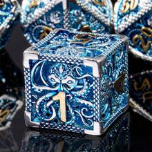 7pcs Hollow Metal Dice Set - Lightweight Polyhedral Shape, Suitable For D&D Role-Playing Games, Board Games And Card Games, Dice Set - Blue - View 1