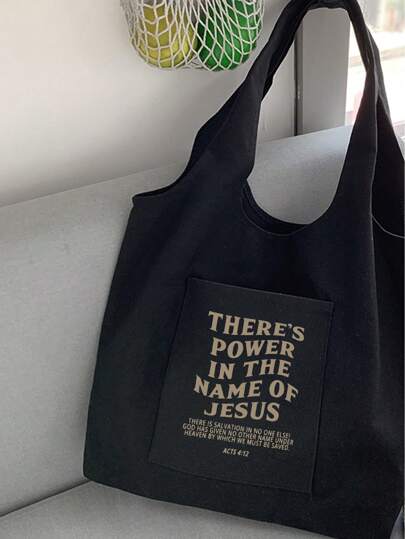 Letter Print Tote Bag, Multi-Pocket Casual Bag Retro Letter Print Handbag Christian "Jesus Loves You" Print Cosmetic Bag, Large Capacity Tote Casual Shoulder Crossbody Bag Suitable For Graduates, Teenage Girls, College Students (Freshman, Sophomore, Junior, Senior), Great For Outdoor Activities, Travel, Back To School, Teacher Gift Pencil Case, Birthday Gift For Best Friends, Student Shoulder Bag