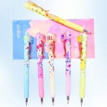 Sanrio 6pcs Sanrio Cartoon Cute Press Neutral Pen Quick Drying Easy Writing Student Girl Acrylic Patch Signature Pen Suitable For Office School Teachers And Students Holiday Birthday Beautiful Small Gifts