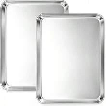 2Pcs Baking Sheet Pan Set, Joyfair Stainless Steel Cookie Sheets, Commercial Metal Pans Toaster Oven Tray Bakeware Roll/Bread/Bacon, Heavy Gauge, Rust-& Dishwasher Safe (9 Inch) - 12.5英寸 - 查看 1