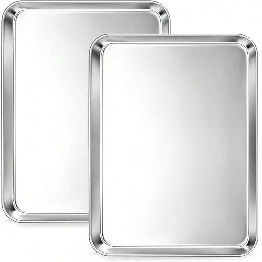 2Pcs Baking Sheet Pan Set, Joyfair Stainless Steel Cookie Sheets, Commercial Metal Pans Toaster Oven Tray Bakeware Roll/Bread/Bacon, Heavy Gauge, Rust-& Dishwasher Safe (9 Inch) - 12.5英寸 - 查看 1