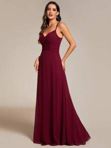 EVER-PRETTY Elegante vestido de dama de honor con fruncido en el busto, escote en V, color borgoña, para invitados de boda