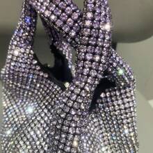 Sparkly Ombre Rhinestone Handbag, Shoulder Bag & Clutch Purse, Luxurious Designer Evening Bag For Party - 紫色 - 查看 10