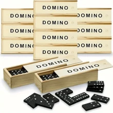 28pcs Wooden Domino Set - Push And Drop Board Game, Fun Tabletop Tile Game, Suitable For Outdoor Camping And Travel, Classic Black And White Dominoes With Storage Box, Interactive Strategy Game For Skill Development, Outdoor Game | Classic Board Game | Durable Structure, Classic Board Game Travel Set