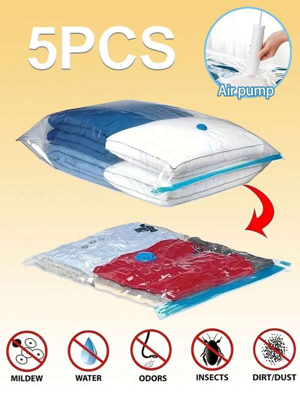 5/1pc Vacuum Storage Bags, Garment Compression Bags For Closet, Essential For Seasonal Changes And Moving, Dust-Proof, Moisture-Proof Clothes Storage Bags, Transparent Vacuum Compression Bags, Modern Household Vacuum Compression Storage Bags, Dust-Proof Sealed Storage Container, Reusable Folding Vacuum Bag, Multi-Functional Clothes Storage Bags Suitable For Storing Clothes, Blankets, Down Jackets, Pillows, Quilts, Travel Items, Pants, Shoes, Jeans, Boots, Skirts