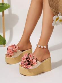 Women's Bowknot Platform Wedge Slide Sandals, Lightweight Open-Toe Casual Beach Outdoor Slippers - Color - View 6