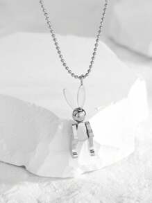 1 Piece Stainless Steel Robotic Rabbit Pendant Necklace, Minimalist Style Choker Necklace For Women