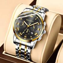 1 pieza Reloj de pulsera de negocios casual de acero con múltiples funciones y esfera de cuarzo, estilo de moda coreano para hombre - A - Ver 12