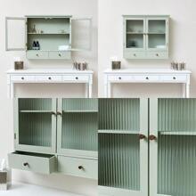 Melody Maison Sage Green Reeded Glass Wall Cabinet With Drawers - as pic - View 1