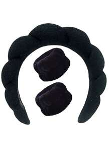 14 件纯色沐浴头带和沐浴腕带套装，洗脸头带、腕带、化妆护肤头带 - 彩色 - 查看 19