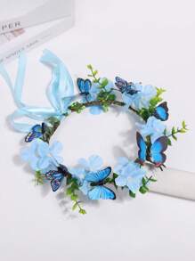 1 pieza Accesorio para el cabello de corona de flor con mariposa para niñas, diadema de estilo natural para decoración de primavera/verano, utilizado como accesorio para fotos de viaje y actuaciones