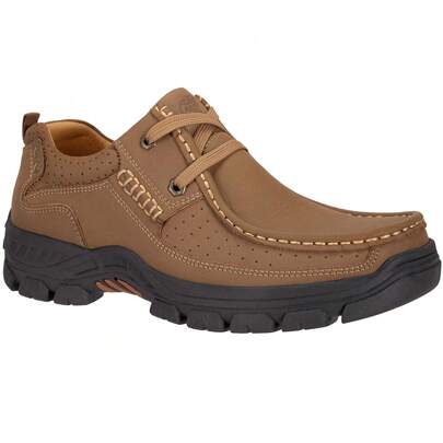 Men's Leather Walking Loafers - Comfortable Lace-Up Casual Shoes With Relaxed Fit Design