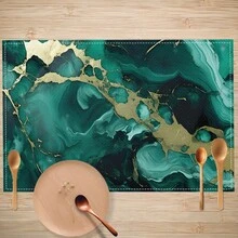 1/4/6 Pcs Abstract Green Wavy Faux Marble Pattern Printed Polyester Linen Placemats, Placemat, Tableware Mat, Kitchen Decor Dining Table Mat, Western-Style Placemats, Dining Table Decoration - LJQYMCD-1085 - View 8