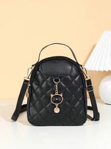 1pc Girls' Fashion Quilted Backpack, Cat Metal Pendant Crossbody Bag, Coin Purse, Shoulder Bag, Suitable For Daily Use, Parties, Gifts - Backpack - View 8