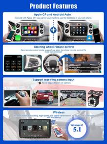 Android 14 9-Inch Car Radio, Wireless Apple Car Play & Android Auto, Fit For Passat B6 B7 CC Tiguan Touran Golf Polo 2 Din Car Multimedia Player Navigation GPS, Hands-Free Calling, Car Stereo Audio IPS Screen, Autoradio, Includes Car Backup Rearview Camera - Black - View 4