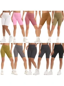 6 Pack Biker Shorts For Women-8" Workout Athletic Gym Sports Yoga Shorts Pants High Waist Cycling Shorts(There Are Also 3 Separate Pockets In The Waist For Mobile Phones) - 6 random colors - 查看 1