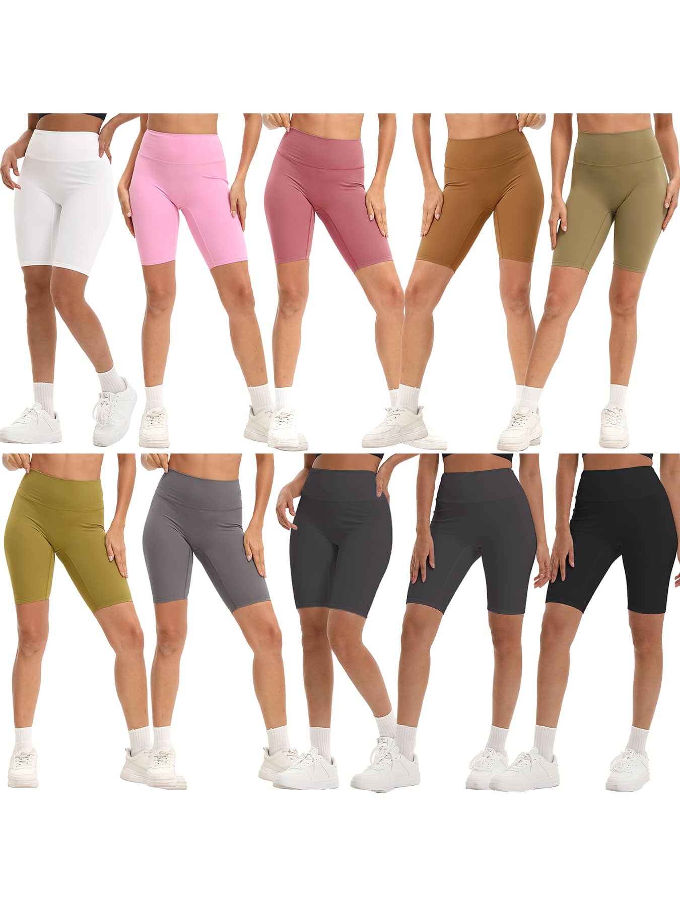 6 Pack Biker Shorts For Women-8" Workout Athletic Gym Sports Yoga Shorts Pants High Waist Cycling Shorts(There Are Also 3 Separate Pockets In The Waist For Mobile Phones) - 6 random colors - 查看 1
