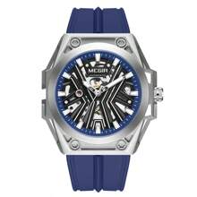 Megir 2025 Square Dial, Luminous Hands, Multifunction, Waterproof, Fashion Men's Watch, Accurate Timing And Design Gift - 藍色 - 查看 4