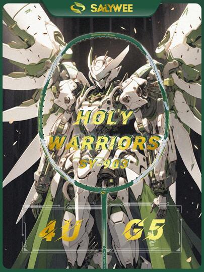  SALYWEE [Holy Warrior] 4U Badminton Racket - Ultra-Lightweight, Durable, Wear-Resistant, Carbon Fiber Racket, 24~28 Lbs. High Stiffness Carbon Fiber Middle Bar, Popular Design, Professional Competition Grade Sporting Goods