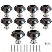 10 peças de maçanetas de armário de vidro de cristal, maçanetas de porta de móveis de cômoda, puxadores de gaveta, gaveta em formato de diamante de 30 mm, para guarda-roupa e armário, puxadores de maçanetas de armário, puxadores de maçanetas de gaveta de cozinha com parafusos