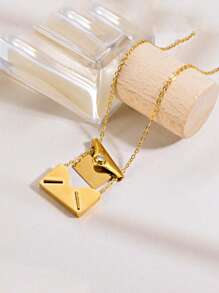 1pc Customized Envelope Stainless Steel Necklace, Fashionable Versatile Engraved Pendant Necklace, Valentine's Day Gift