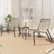 Bistroset 3-tlg. Balkonmöbel-Set aus verzinktem Stahl, handgeflochtenes Seil, Tischplatte aus Massivholz, Stühle mit einer Tragkraft von 160 kg, geeignet für Terrasse, Garten und Balkon, Beige