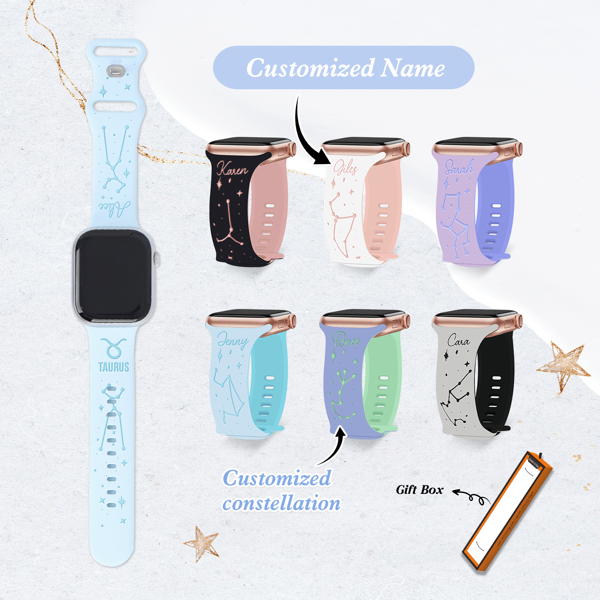 Personalized Customization Engraved Constellation Watch Bands Compatible With Watch Series 10 9 8 7 SE Ultra 2 6 4 3 5 2 1, 46mm 41mm 40mm 42mm 44mm 45mm 38mm, Religious Faith Silicone Printed Watch Strap