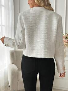 Women's Elegant Round Neck Jacket, Long Sleeve Thick Fabric Front Button Jacket - White - View 2